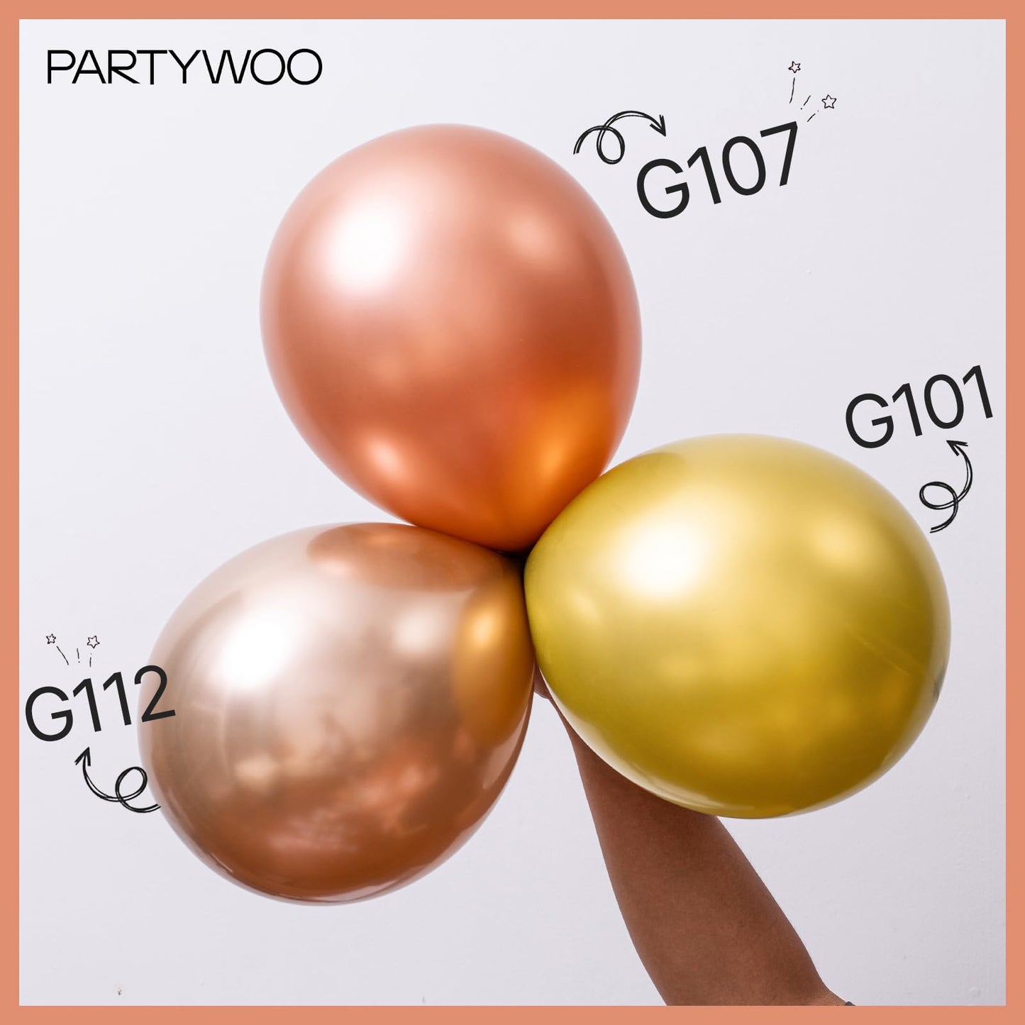 PartyWoo Rose Gold Balloons 100pcs 12 Inch Metallic Chrome Rose Gold Balloons for Wedding Sweet 16 Baby Shower Bridal Shower Bridgerton Floral Girl Birthday Party Decorations Rose Gold-G107