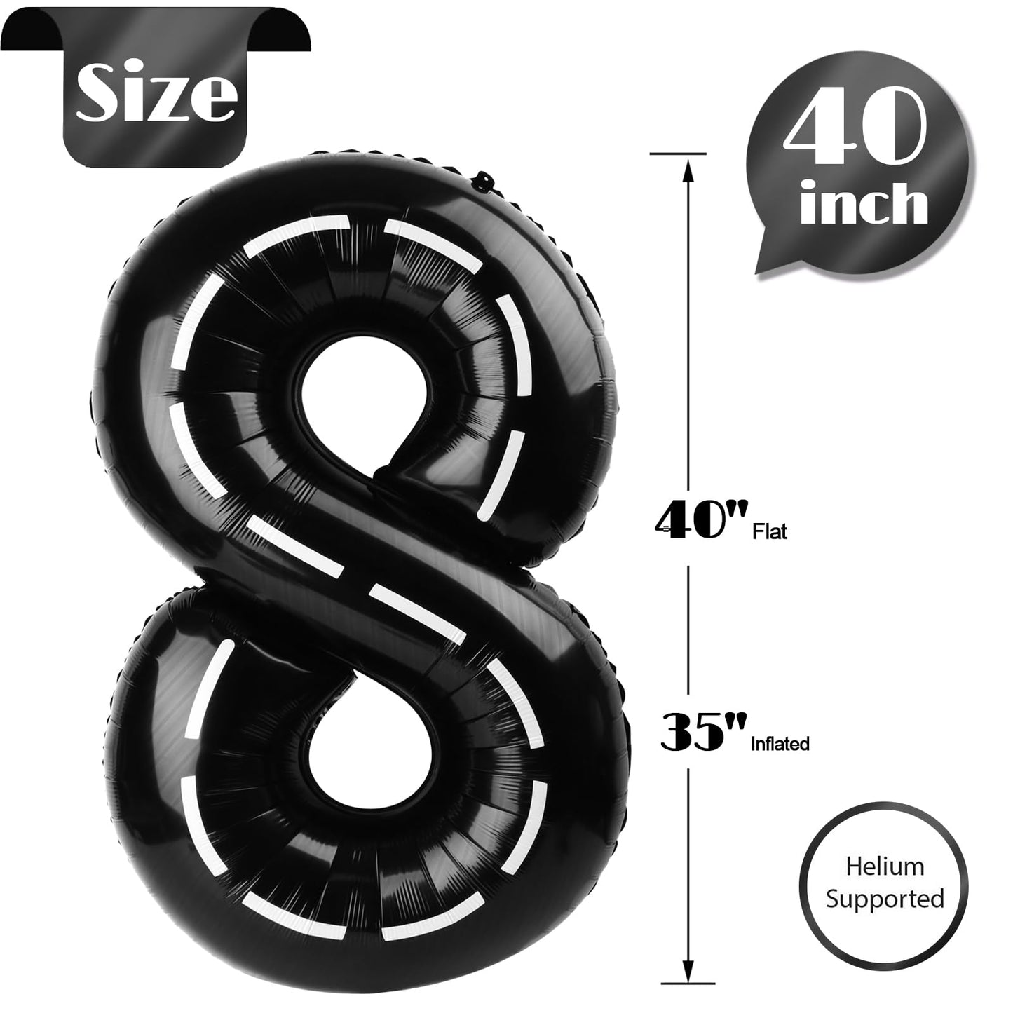 Race Car 8 Balloon, Number Balloons 40 Inch, 8th Black Birthday Decorations for Boys, Racing Party Decorations Birthday Balloons, Number 8 Balloon