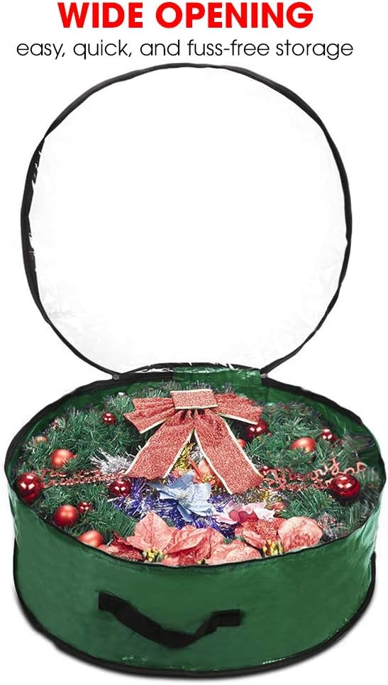 Propik Christmas Wreath Storage Bag - 36-Inch Tear-Resistant Holiday Container with Clear Window | 2 Pack, Green