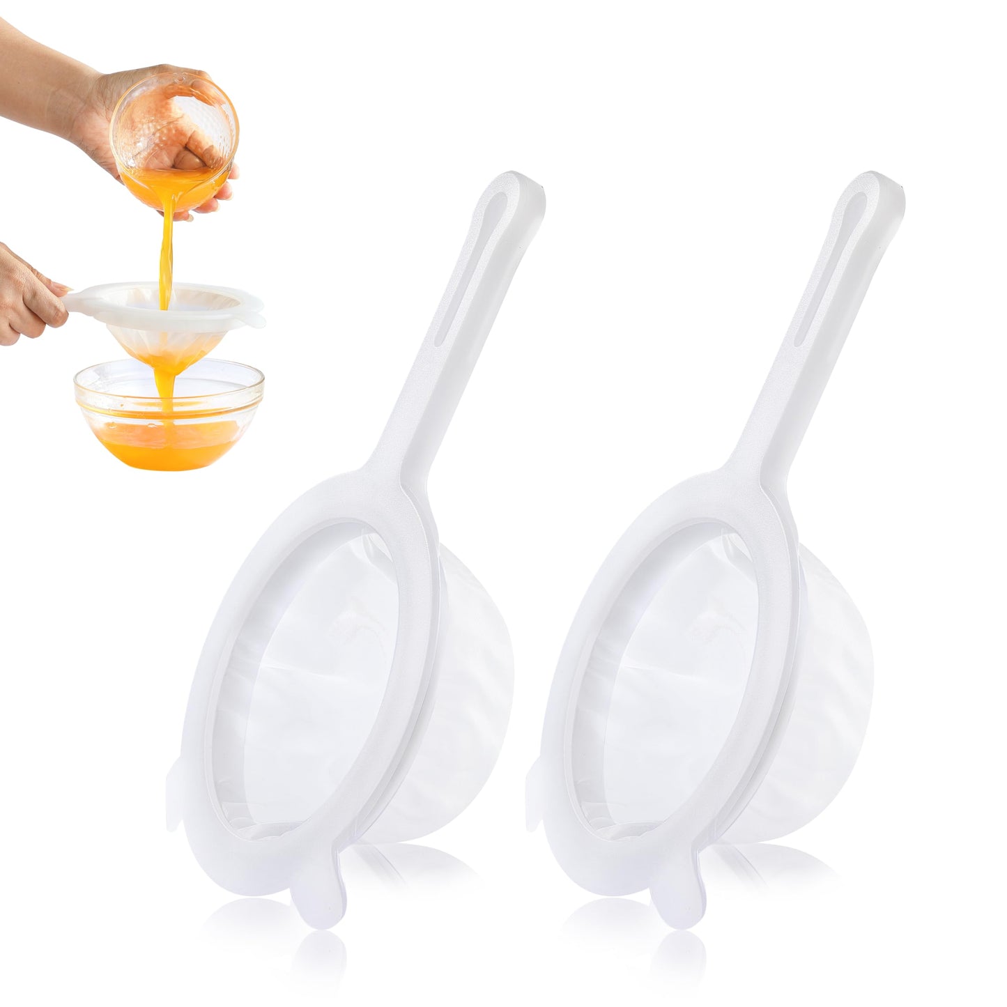 VRUIFA 2PCS Plastic Fine Mesh Strainer, Nylon Ultra Strainer for Juice,Yogurt, Coffee, Honey, Milk, Nut Milk with Handle (120+200Mesh)