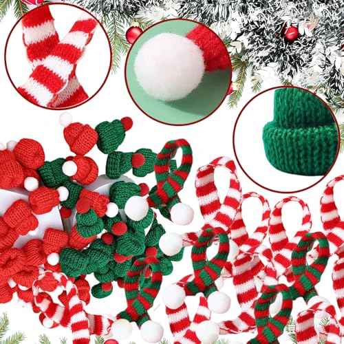 Mini Knit Hat Christmas Scarf Set Mini Santa Hats for Crafts Christmas Decorations Tree Ornaments for DIY Craft Art Snowman Doll Winter Wine Bottle Gifts 40PCS(Red&Green)