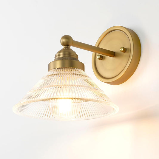 Vintage Wall Sconce 1-Light with Clear Ribbed Glass Shade, Industrial Hardwired Wall Light Fixture for Bedside Living Room Vanity Bathroom Hallway