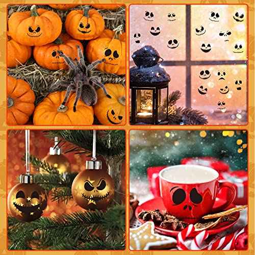 24pcs Halloween Christmas Ornaments Decal Jack and Sally Black Vinyl Ornaments Stickers and Fun Family Crafts Halloween Cartoon Skull Inspired Face Stickers Xmas Party Window Art Decal