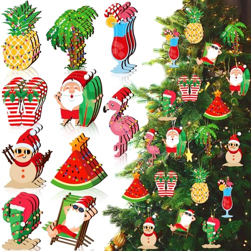 Christmas Wooden Santa Ornaments - Set of 30 Holiday Tree Decorations