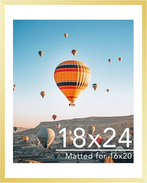 JCJMY 18x24 Picture Frame - Elegant Gold Design with 16x20 Mat for Wall Display