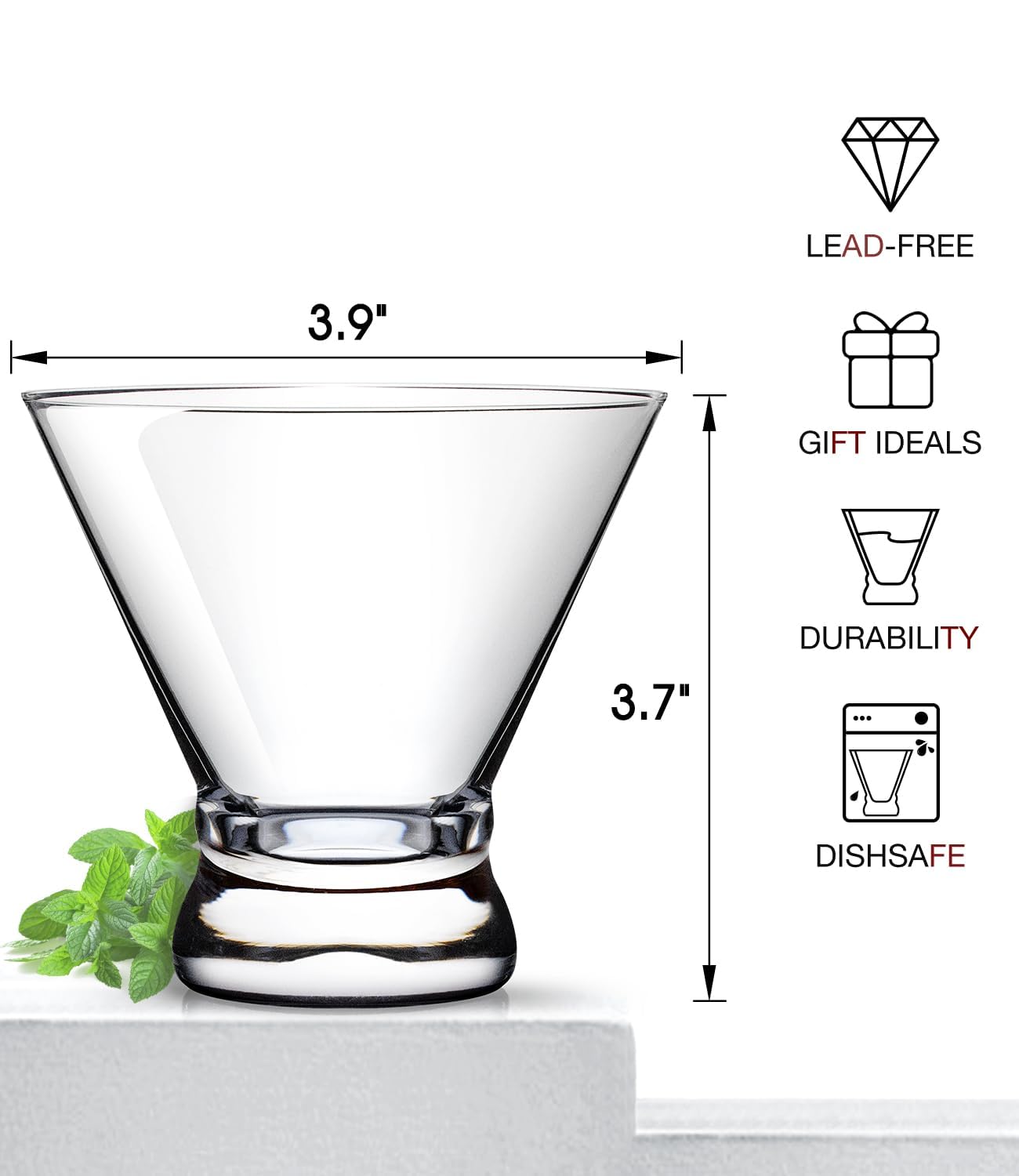 LUNA & MANTHA Martini Glasses Set of 2, Stemless Martini Cocktail Glasses for Margarita, Manhattan, Cosmopolitan, Home Bar, Evening Parties, Birthdays, Housewarming Gift, Crystal Clear 8 OZ