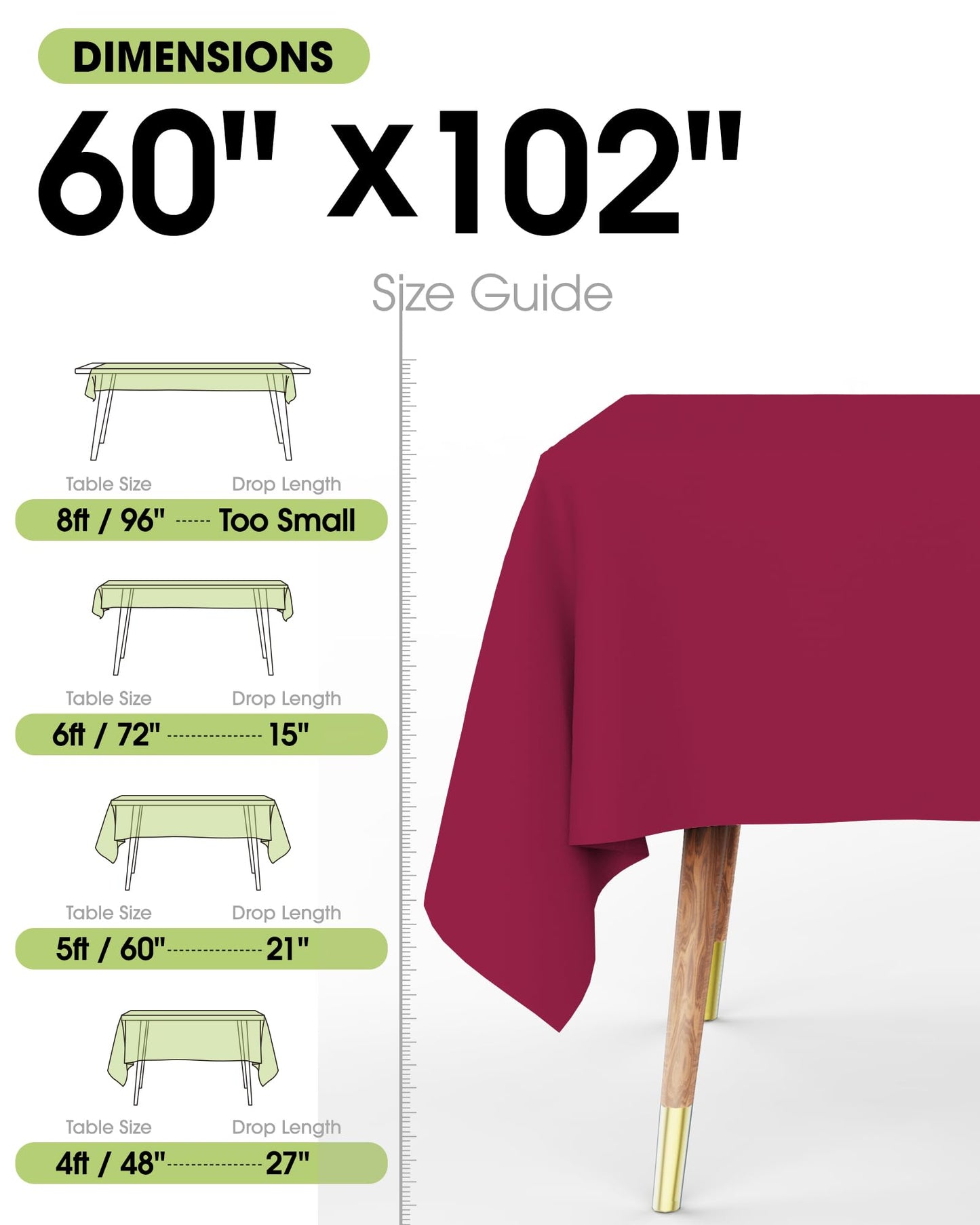 Pureegg Rectangle Table Cloth 60" x 102" – Durable Polyester Tablecloth Offers Reusable & Washable Protection, Ideal for Outdoor Party, Picnic, Wedding, Banquet and Birthday, 2 Pack, Fuchsia
