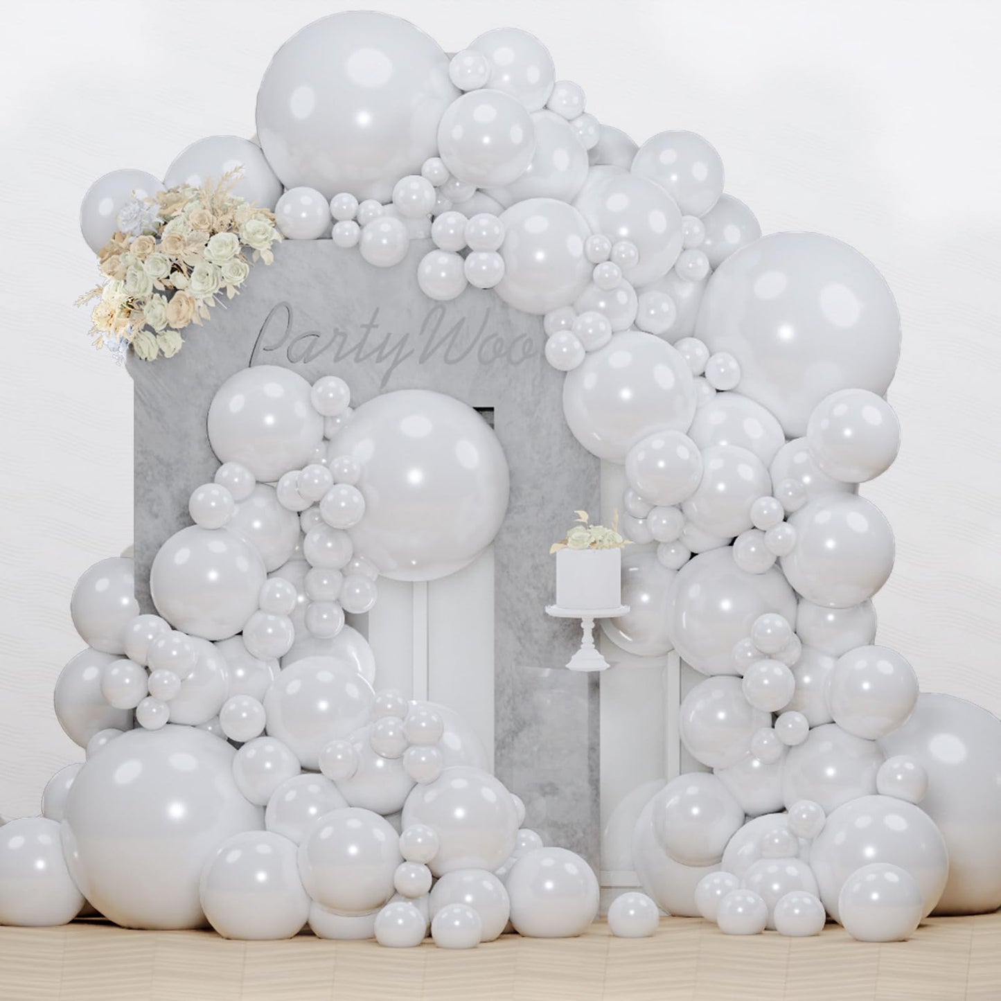 PartyWoo Pearl White Balloons 130pcs Different Sizes Pack of 18 12 10 5 Inch Metallic White Latex Balloon Arch Kit Garland for Wedding Graduation Baby Shower Birthday Party Decorations White-Z30