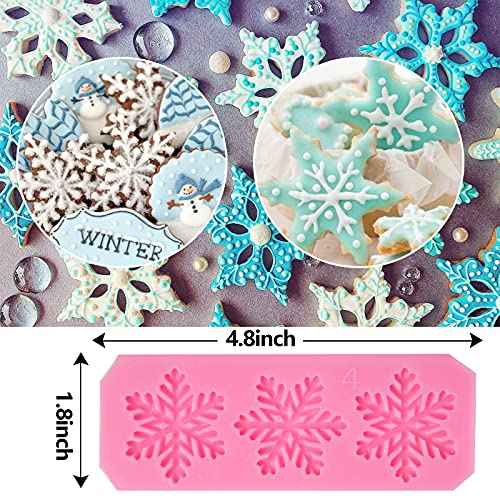 Rainmae 6 Pcs Christmas Snowflake Cake Silicone Fondant Molds, 3D Snowflake Winter Frozen Party Cupcake Topper Decorating Tools, Silicone Chocolate Candy Gum Paste Polymer Clay Epoxy Resin Mould