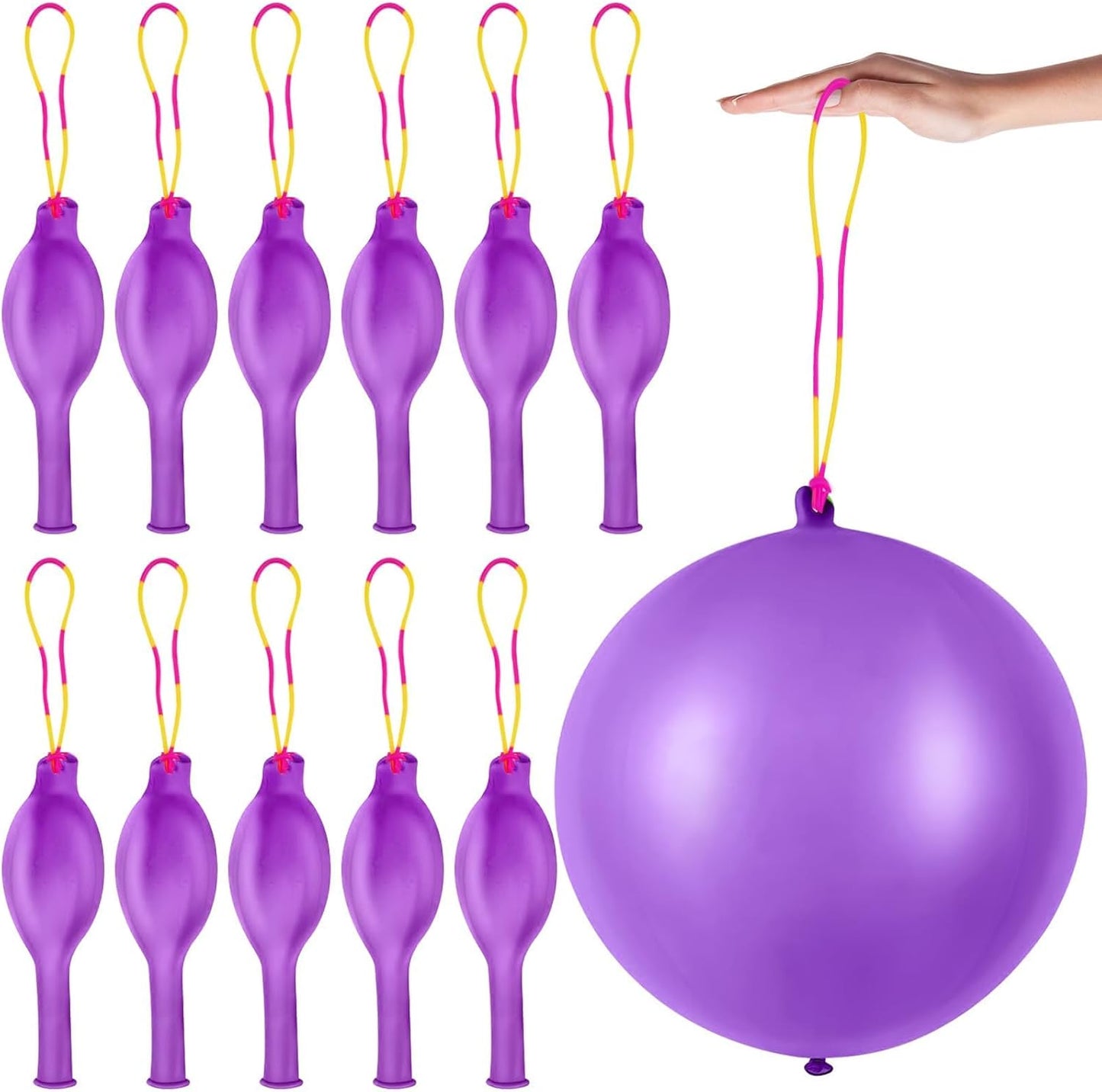Purple Punch Balloons - 12 Pcs with Rubber Band Handle for Easy Grip | Perfect for Kids' Birthday Parties
