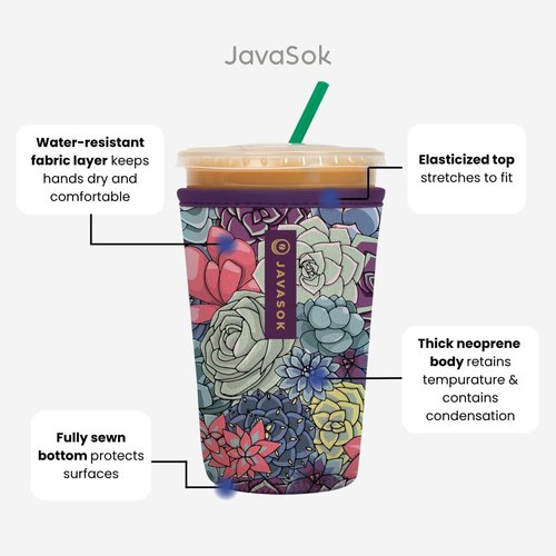 JavaSok Iced Coffee & Cold Soda Insulated Neoprene Cup Sleeve - Main Squeeze, Medium (22-28oz)