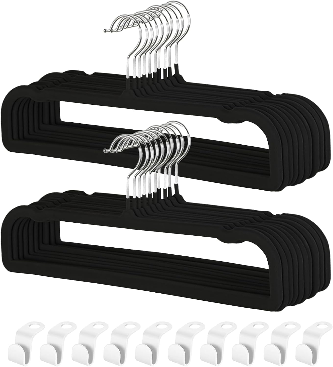 Velvet Pants Hangers by Perchas Terciopelo - Non-Slip 20 Pack for Space-Saving Closet Organization - Durable with 360° Rotatable Hook (Black)