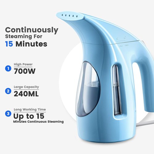 HiLIFE Portable Clothes Steamer - 240ml Capacity, 700W Strong Steam for Wrinkle Removal | Blue
