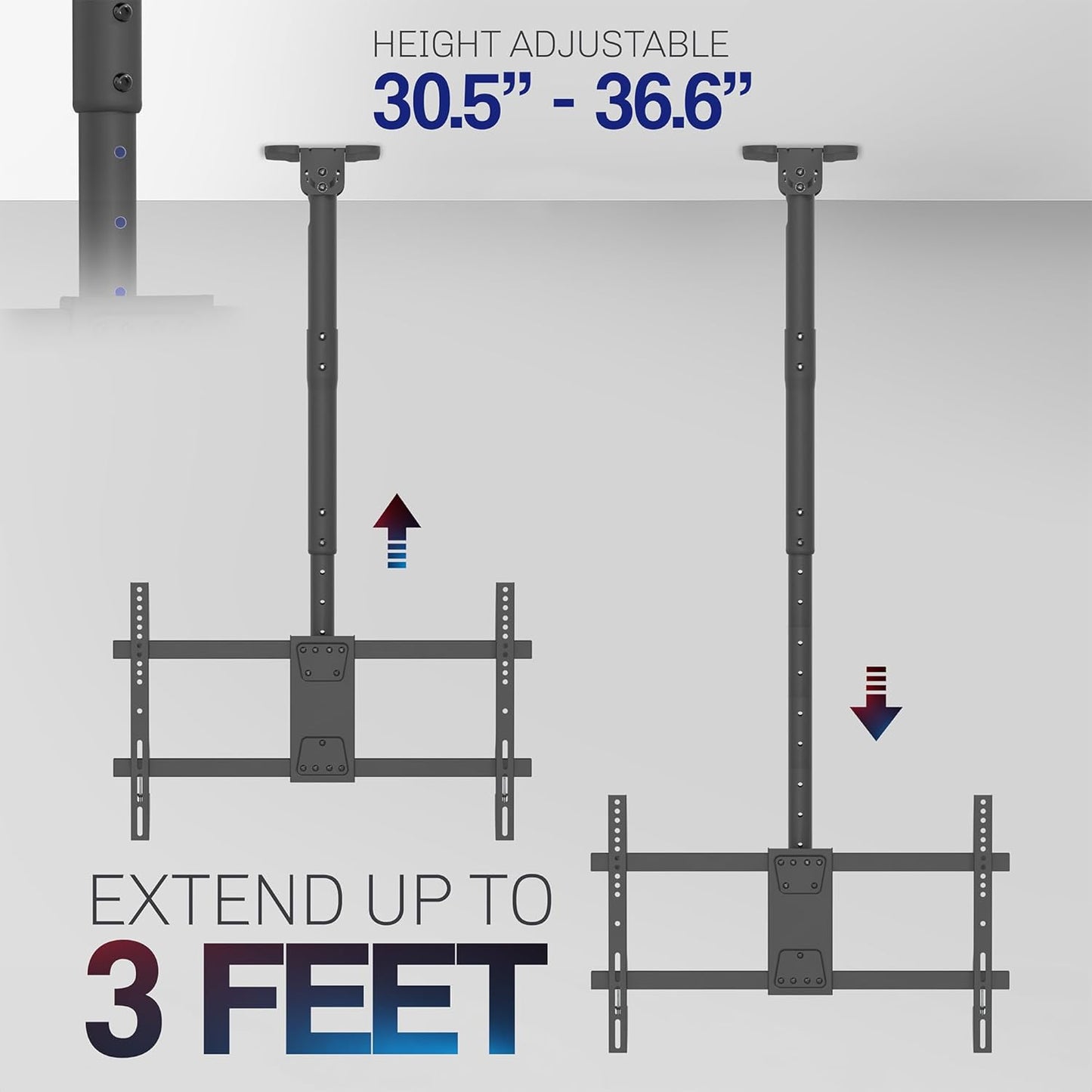 VIVO Ceiling Swivel TV Mount - Adjustable Height for 43 to 86 Inch Screens | Supports 132 lbs, Black