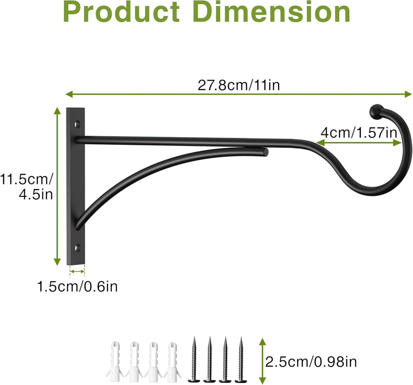Saffruff 11-Inch Heavy-Duty Plant Hangers - Premium Metal Brackets for Outdoor Baskets & Decor | Matte Black, 30lbs Capacity
