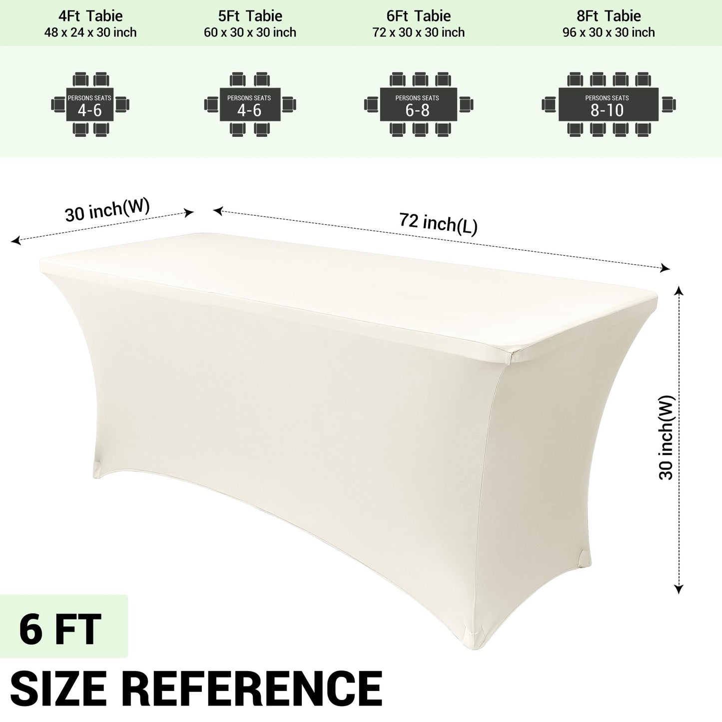 Obstal 6ft Stretch Spandex Table Cover - 4 Pack Universal Rectangular Fitted Tablecloth Protector for Wedding, Banquet and Party (Cream, 72L x 30W x 30H Inches)