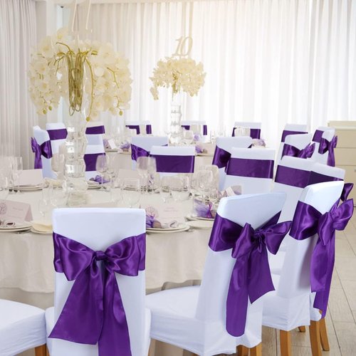 Babenest Satin Chair Sashes - Upgraded 30 Pcs Chair Ribbons & Bows for Weddings & Events | Purple