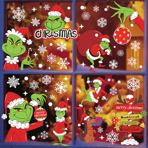 9 Sheets Christmas Window Clings - Reusable Holiday Decals for Glass Windows