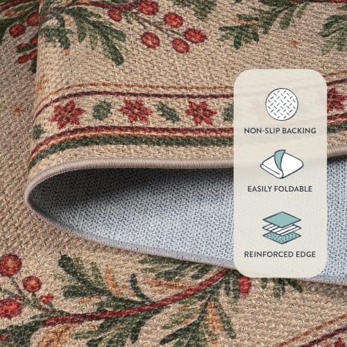 Lahome 2x6 Christmas Runner Rug - Non Slip Faux Jute Hallway Kitchen with Evergreen Bows Snowflakes