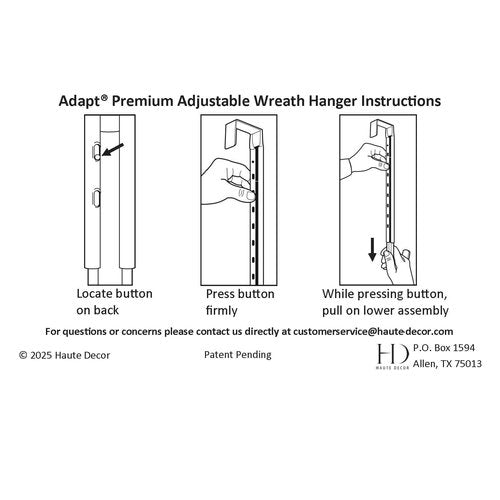 Haute Decor Adapt Adjustable Wreath Hanger, Premium Length Adjustable - Strong Over The Door Wreath Hanger, Holds up to 30 pounds (Oil-Rubbed Bronze)