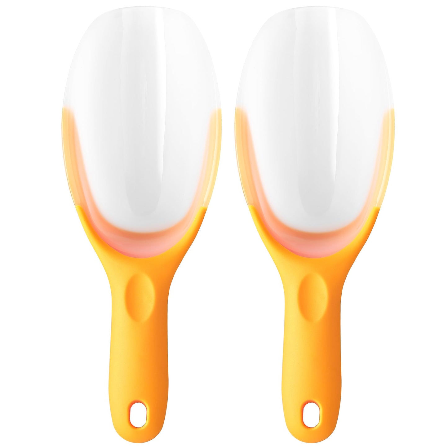 Spring Chef Magnetic Ice Scoop for Freezer Bin - Contoured Translucent Plastic Scoop with Soft Grip Handle - Kitchen Scoopers for Food, Ice Machine, Pet Food, Flour - Popcorn Scooper - 2 Pack - Mango