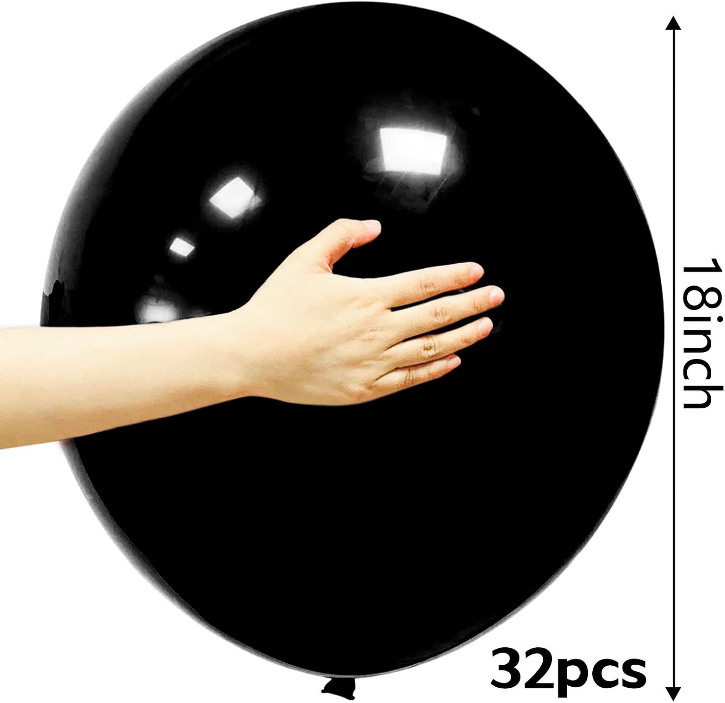 Skiennix 18-Inch Black Big Balloons - 32 Pcs Round Latex Party Decorations for Birthdays & Weddings