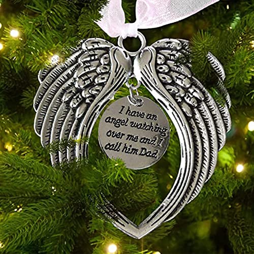 Christmas Memorial Ornaments Angel Wings, I Have a Angel Watching Over Me I Call Her Mom in Memory of Loved One in Heaven Loss of a Mother Christmas Tree Hanging Pendant Sympathy Gifts