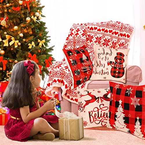 TDHDIKE Christmas Pillow Covers 18¡¿18 Inch Set of 4 Farmhouse Christmas Pillow Covers Christmas Pillow Cases for Sofa Couch Christmas Decorations Throw Pillow Covers