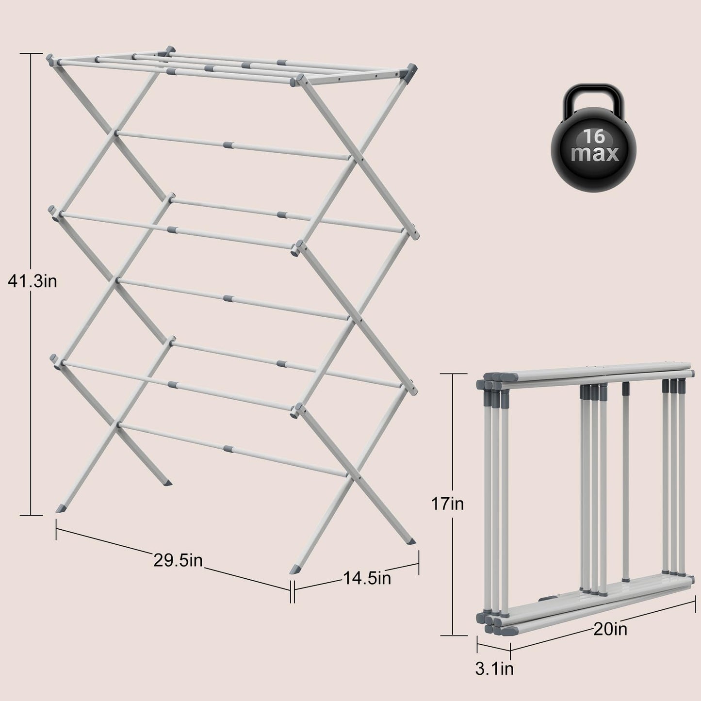 SsngygHme Drying Rack for Laundry, Foldable Clothes Drying Rack, Small Collapsible Dry Rack for Clothes, Use for Indoor & Outdoor Drying Clothes, 40"x29"x14.5"(White)