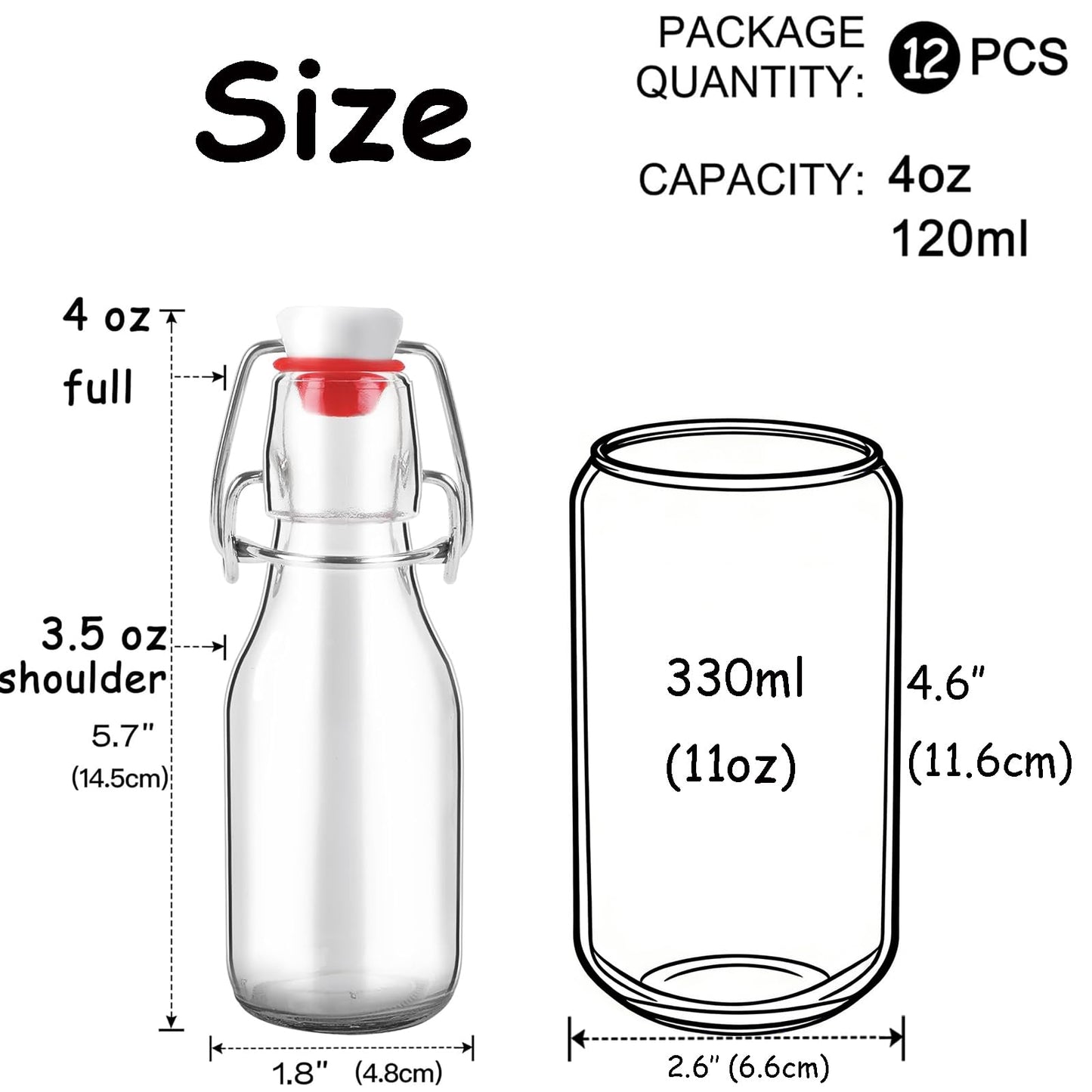 ZEBEIYU 12 Pack 4 oz Swing Top Glass Bottles,Flip Top Glass bottles with airtight Caps for Home Brewing Beer,Kombucha,2nd Fermentation,Kefir,Beverages,Soda,Oils,Vinegar,Limoncello,Vanilla extract