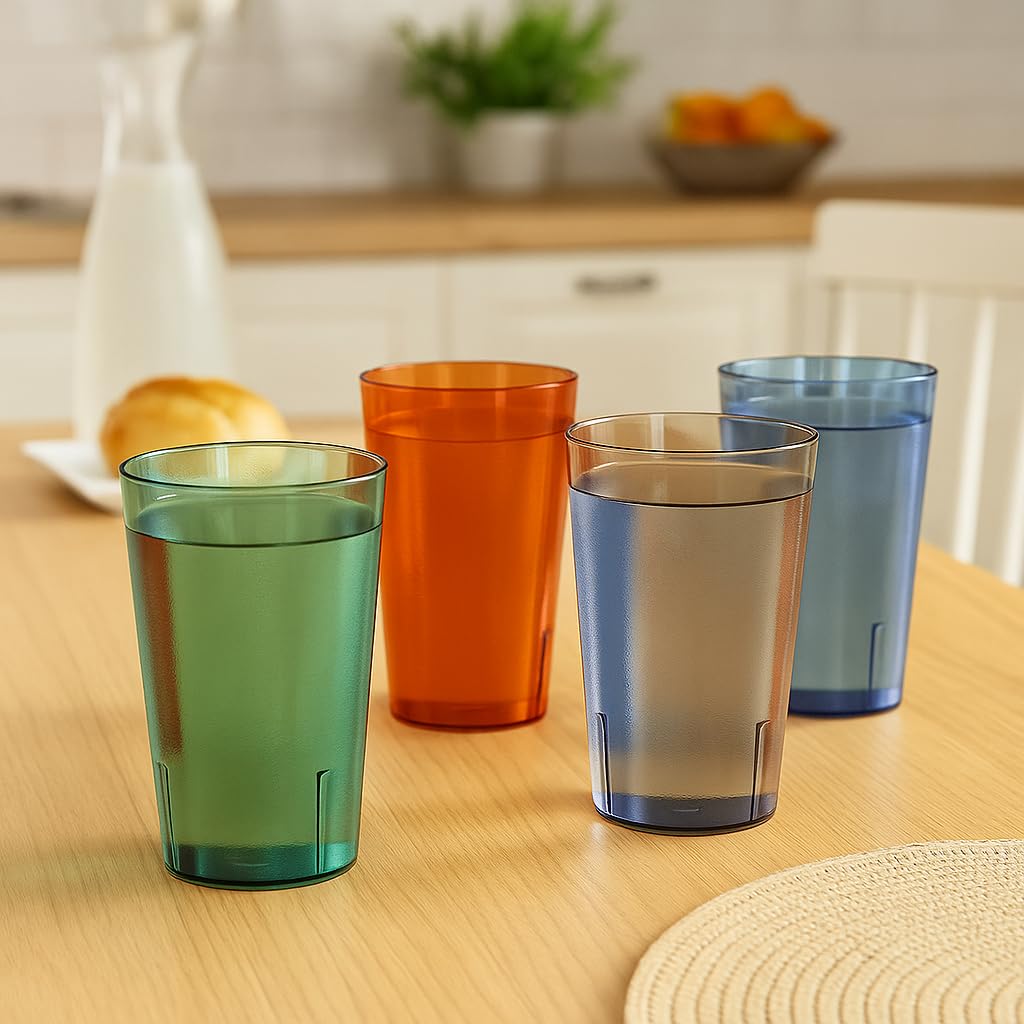 Oojami Set of 16 Plastic Tumblers, 20-Ounce Reusable Cups, BPA-Free & Shatterproof, Stackable Restaurant-Style Drinking Glasses for Water, Juice, and Everyday Use, Dishwasher Safe 20 oz