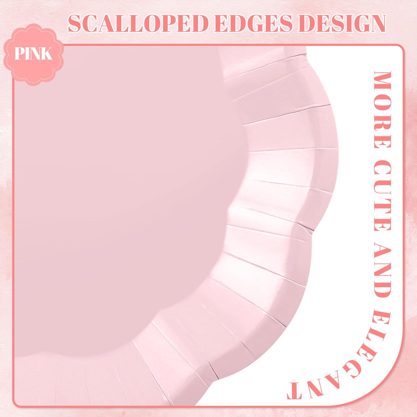 NatNarr 30 Pcs Pink Plates, 7 Inch Scalloped Pink Paper Plates Disposable Mothers Day Plate Small Party Plate for Wedding, Birthday, Baby Shower, Bridal Shower, Mother's Day