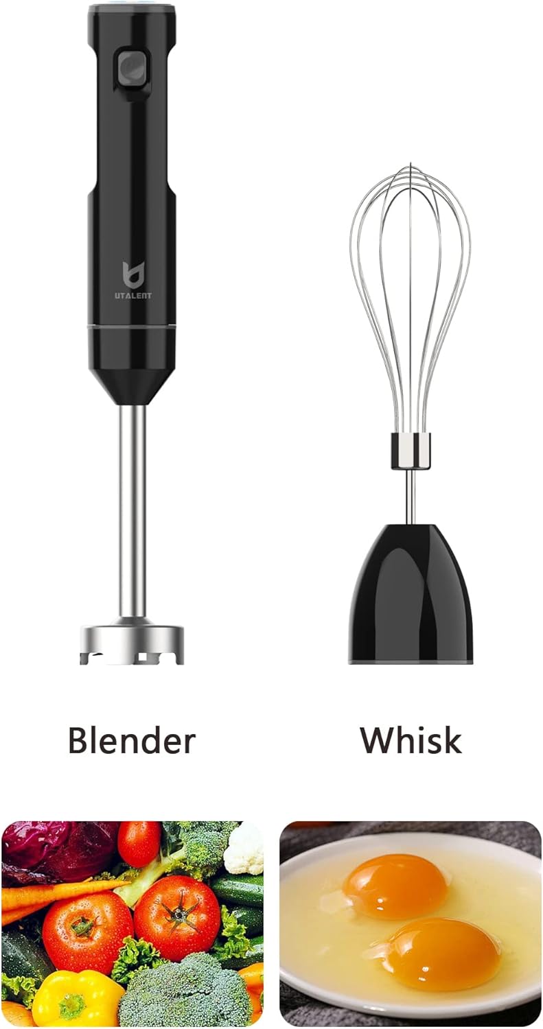 UTALENT Cordless Hand Blender - Variable Speed Immersion Blender with USB-C Charging | Black