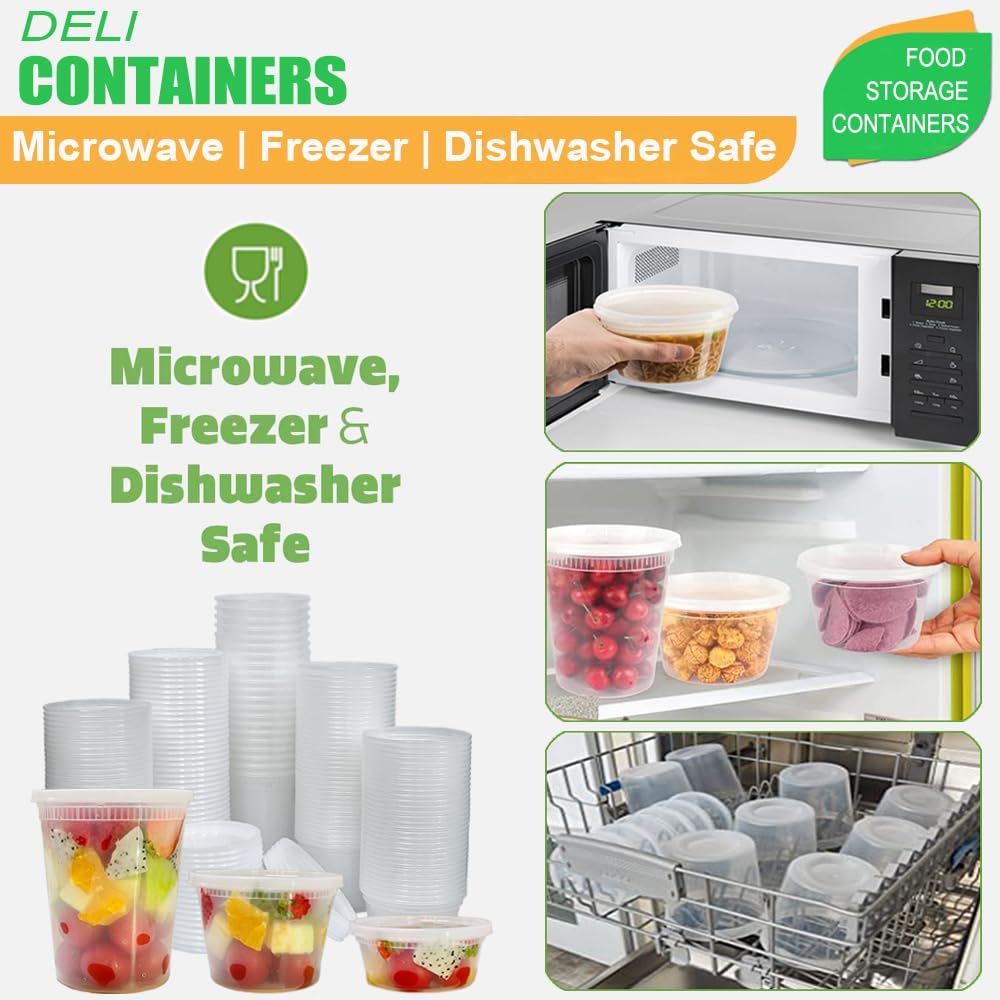 YehTrum 80 Sets Deli Containers with Lids, 32/16/8 oz Food Storage Containers with Lids, BPA Free Leakproof Freezer Storage Containers, Microwave | Dishwasher | Freezer Safe