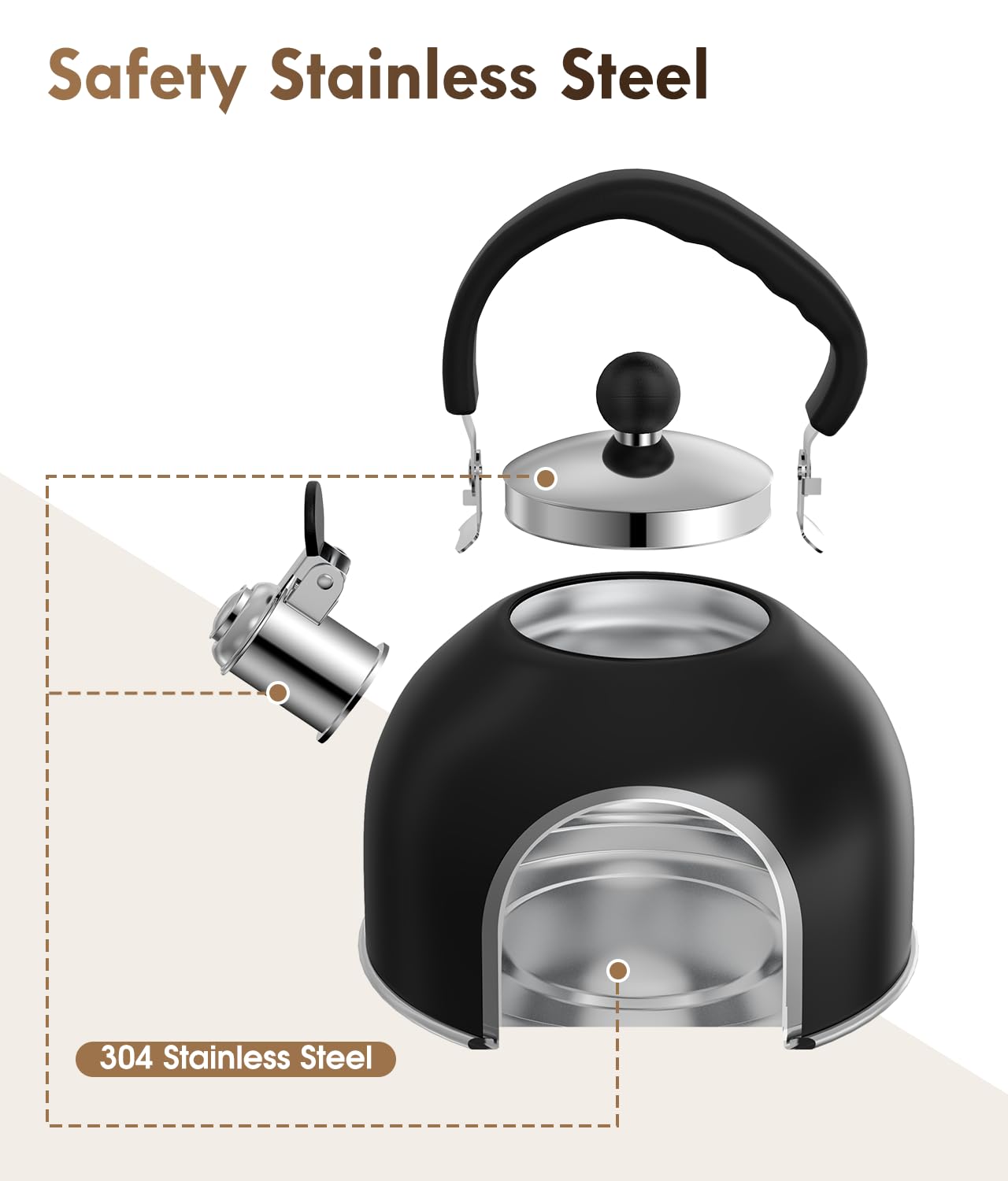 Premium Stainless Steel Tea Kettle for Stove Top - 2 Quart Classic Stovetop Teapot, Loud Whistle Kettle with Ergonomic Handle - Ideal for Hot Water & Tea,Coffee & Kitchen Decor(black)
