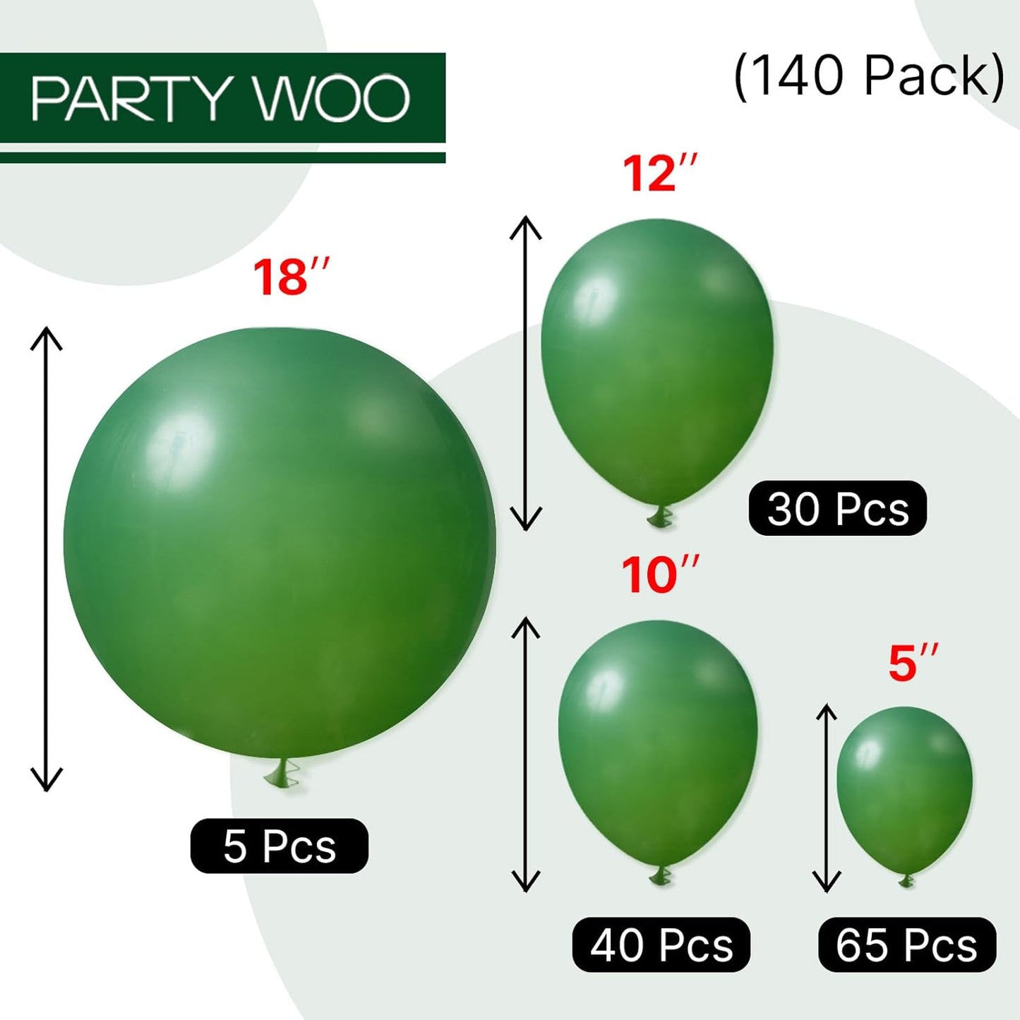 PartyWoo Hunter Green & Red Balloon Arch Kit - 140pcs in 5, 10, 12 & 18 Inch Sizes for Festive Celebrations