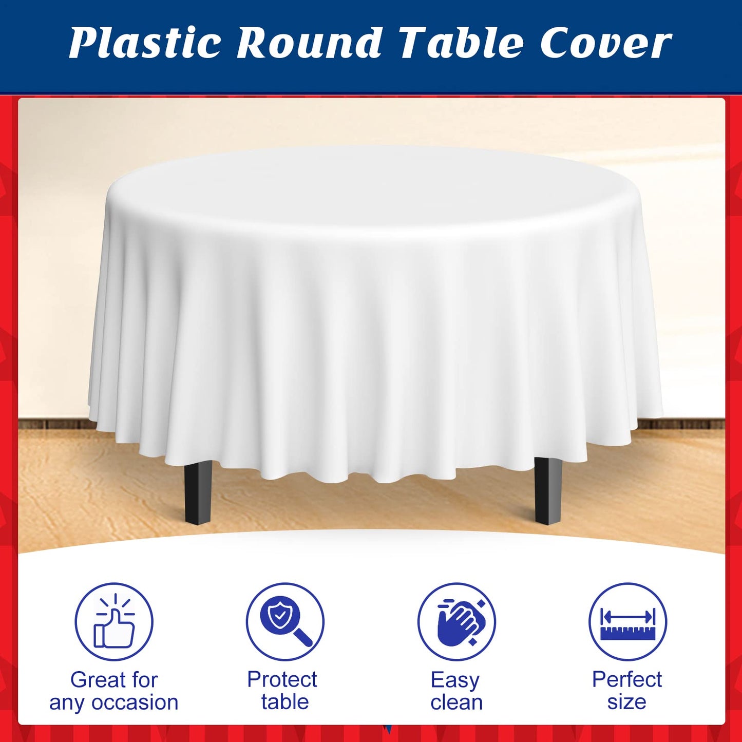 MASHAN 12 Pack 4th of July Plastic Tablecloth, Red White and Blue Patriotic Disposable Tablecloth,Round Table Cover for Independence Day Memorial Day Veterans Day 250 Anniversary Decorations, 84 Inch