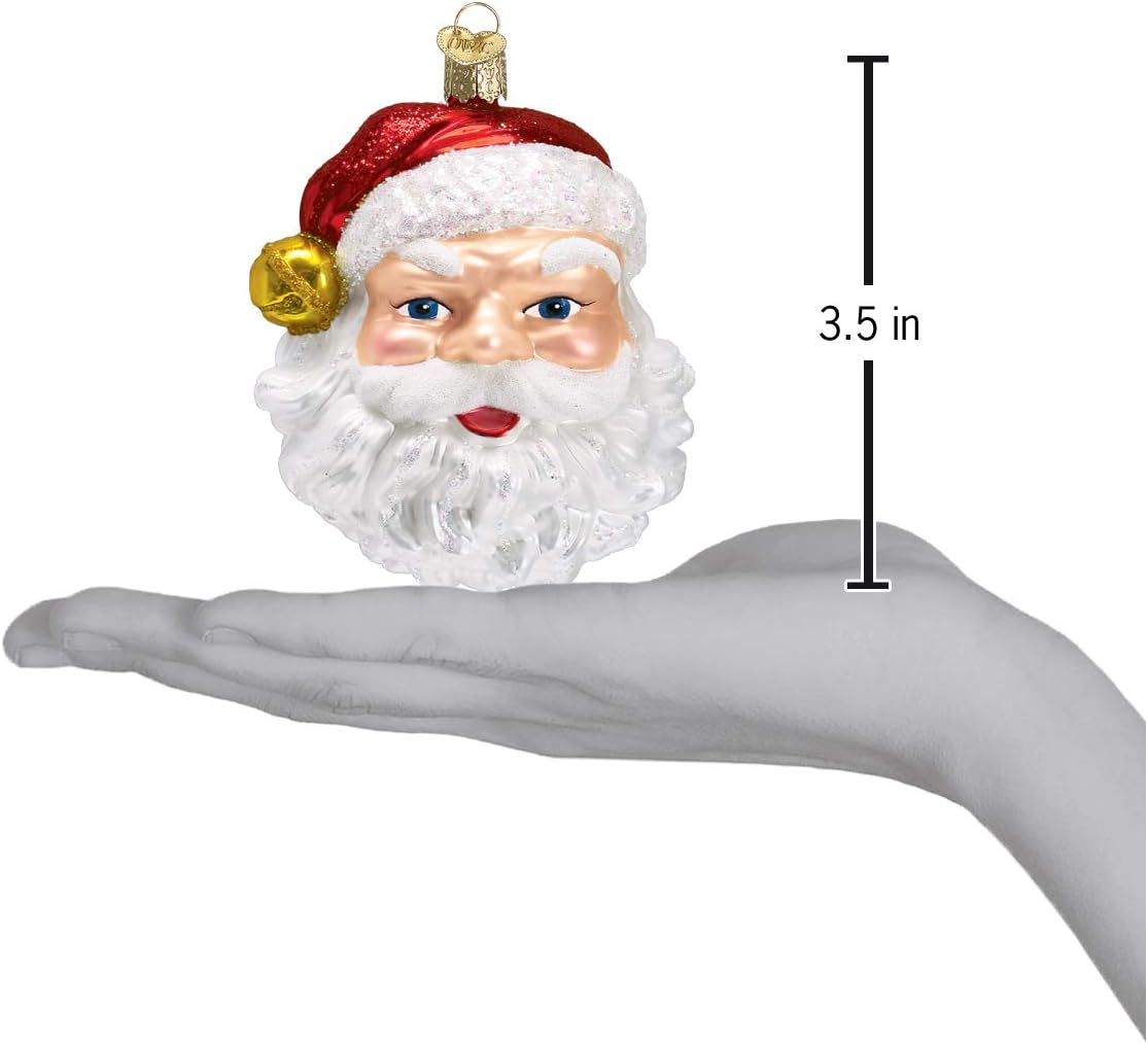 Mid-Century Santa Head Glass Blown Ornament - 3.25” for Christmas Tree Decor