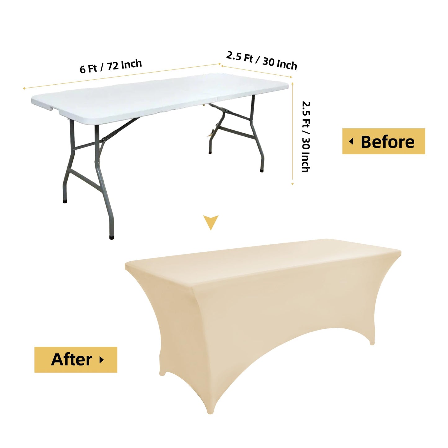 ZarzaaSik 2-Pack 6ft Spandex Table Covers for Rectangle Standard Folding Tables - Wrinkle Resistant Stretch Tablecloths - Ultimate Fitted Table Protector for Parties, Trade Shows, Banquet