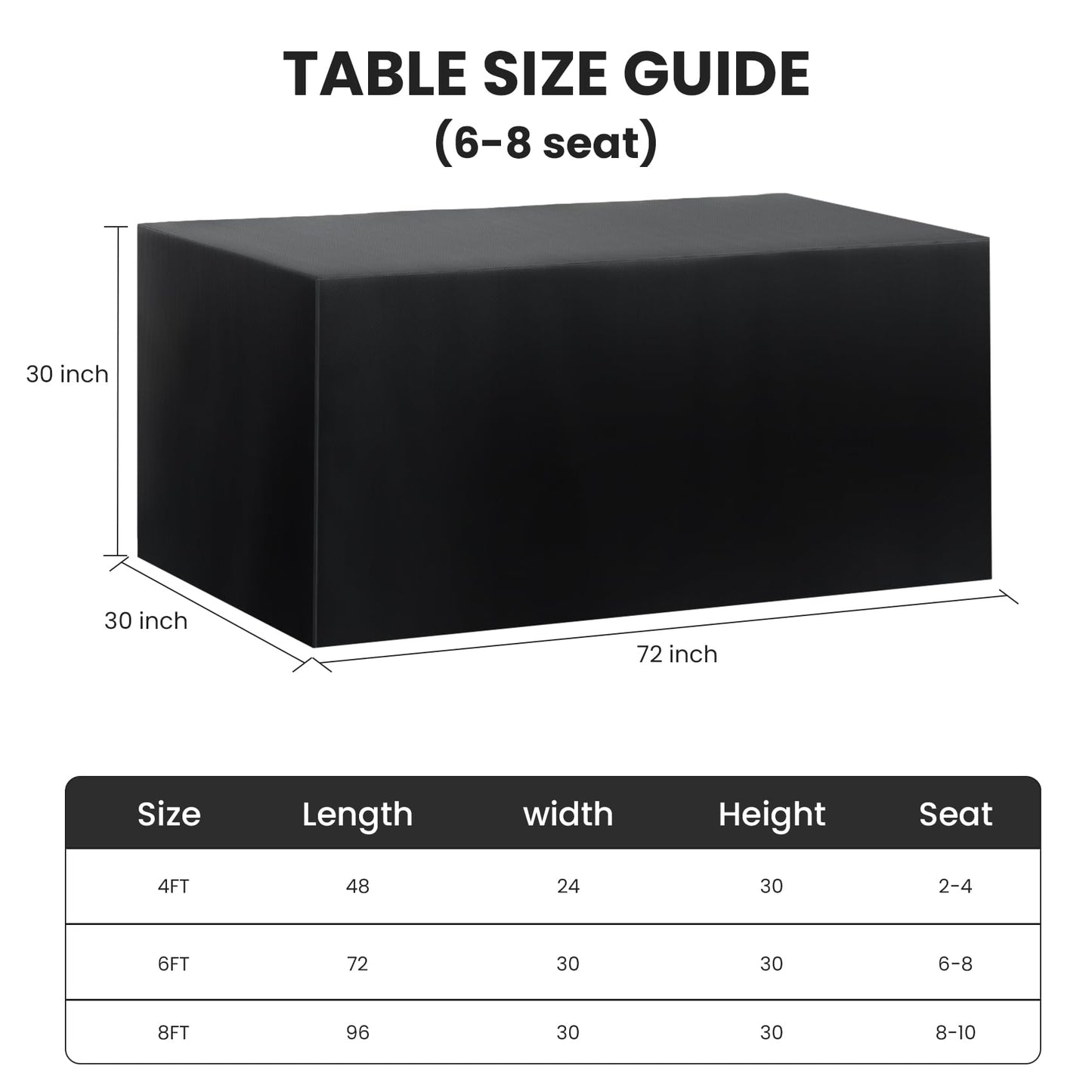 2 Pack Fitted Tablecloth for 6 Foot Rectangle Tables 72 x 30 Inch Black Table Covers Water Resistant Polyester Table Cloth for Wedding, Parties,Display, Trade Show (Black)