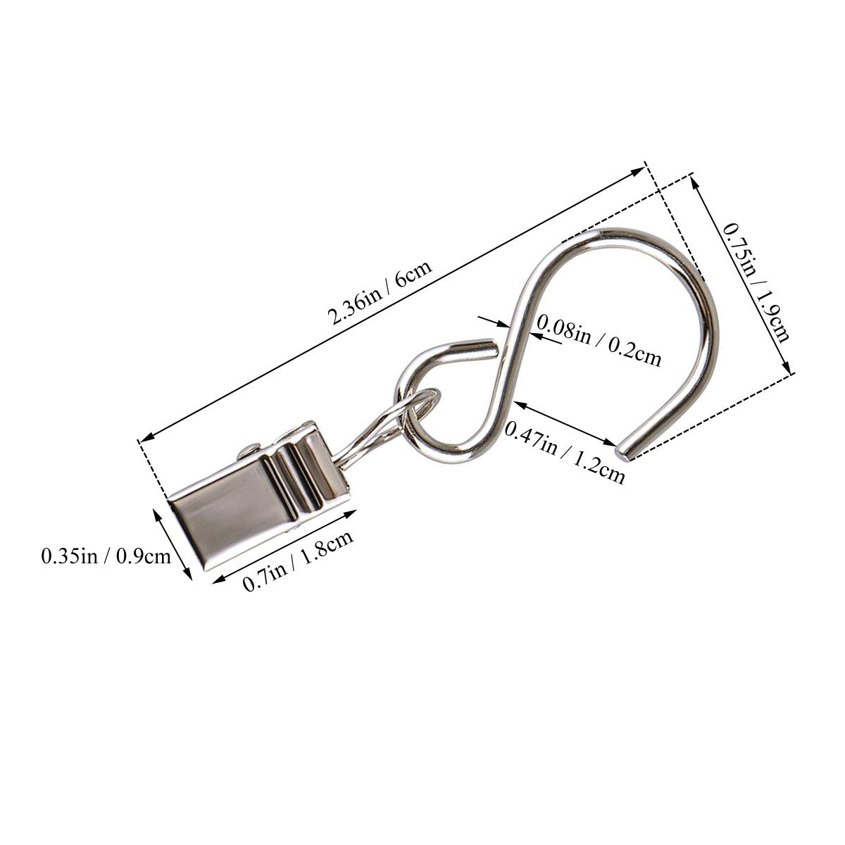 Coideal Gutter Hooks Curtain Clips, 40 Pcs Stainless Steel Patio String Light Hanging Clips Metal S Hooks for Indoor Outdoor (Silver)