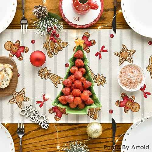 Artoid Mode Ice Cream Gingerbread Sweet Christmas Table Runner, Seasonal Winter Kitchen Dining Table Decoration for Home Party Indoor 13x72 Inch
