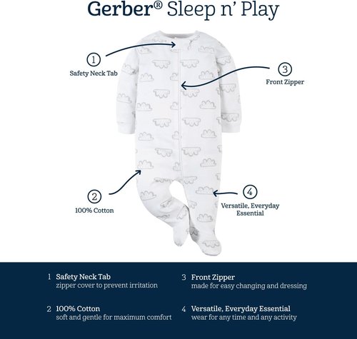 Gerber Baby Girls' 4-Pack Sleep 'N Play Footies - Soft Cotton, Adorable Designs, Sizes 0-24 Months
