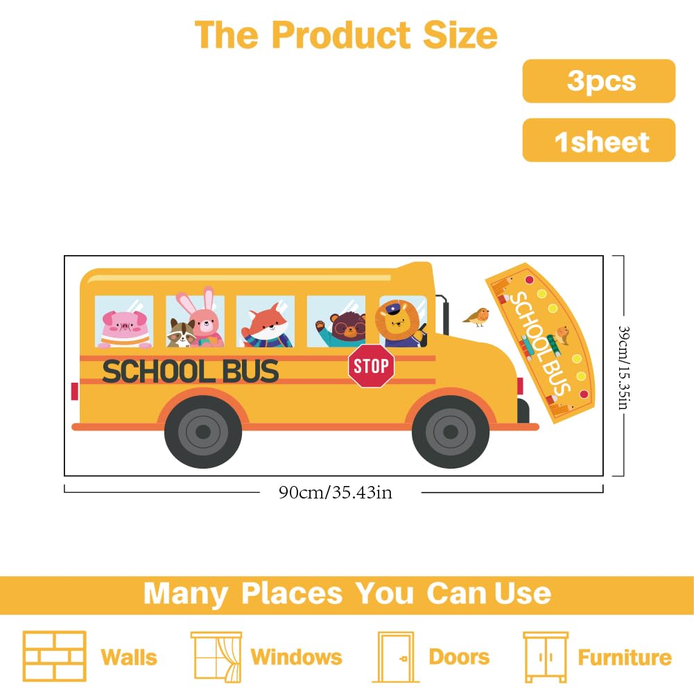PLIGREAT Cute Cartoon Animals School Bus Wall Stickers Removable Vinyl Peel and Stick Wall Decals for Nursery Playroom Dining Living Room Bedroom Wall Decoration Home Indoor DIY Wall Art Decor