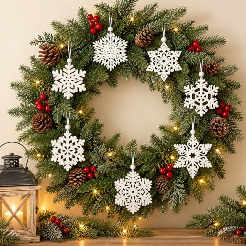 White Wooden Snowflake Christmas Ornaments for Xmas Tree Hanging