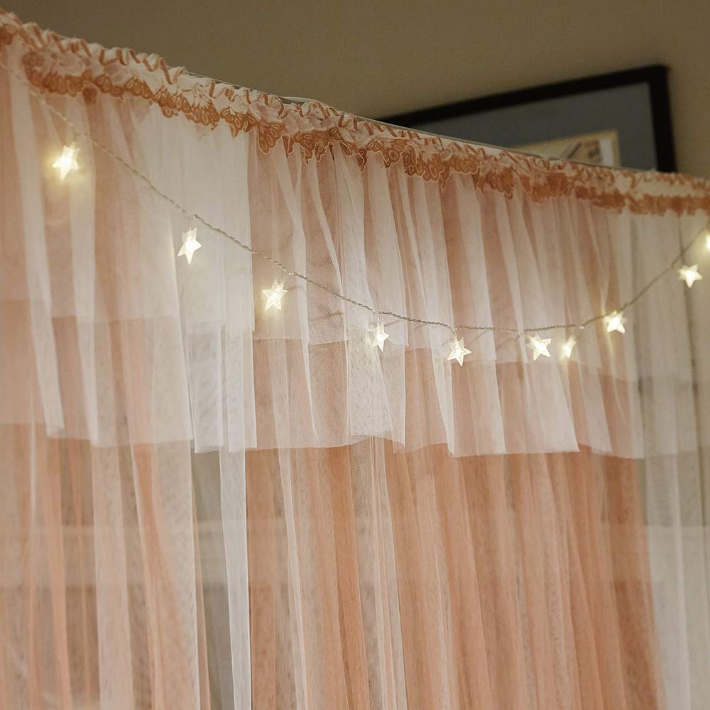Joyreap Luxury 4 Corners Post Canopy Bed Curtains - Coral & White Cozy Drape Netting - Cute Princess Style Bedroom Decoration Accessories(Reddish Brown,86" W x 78" L, King)