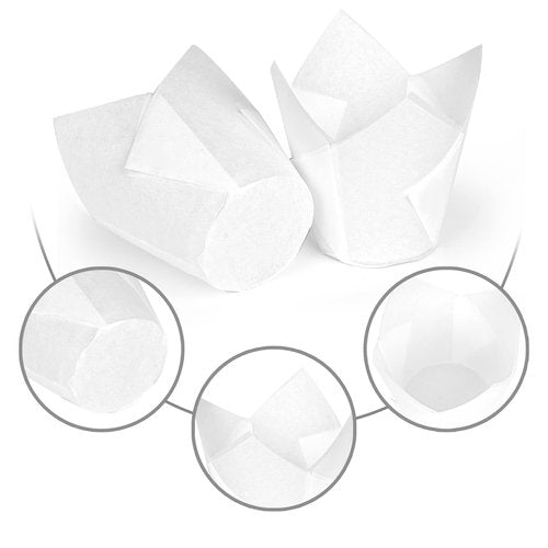 200Pcs Tulip Cupcake Liners Muffin Baking Liners Holders Premium Baking Cups Cupcake Wrappers Christmas Cupcake Lliners for Weddings, Birthdays, Anniversaries, and Special Occasions（White）