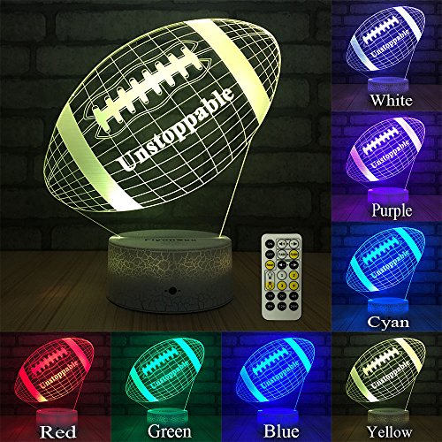 FlyonSea Football lamp, Rugby Ball Bedside Lamp 7 Colors Change + Remote Control with Timer Kids Night Light Optical Illusion Lamps for Kids Lamp As a Gift Ideas for Boys