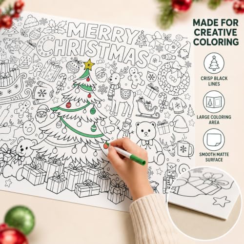 Actilize Christmas Coloring Poster Table Cover 71 x 31.5 Inches - Variation: THIS listing Christmas