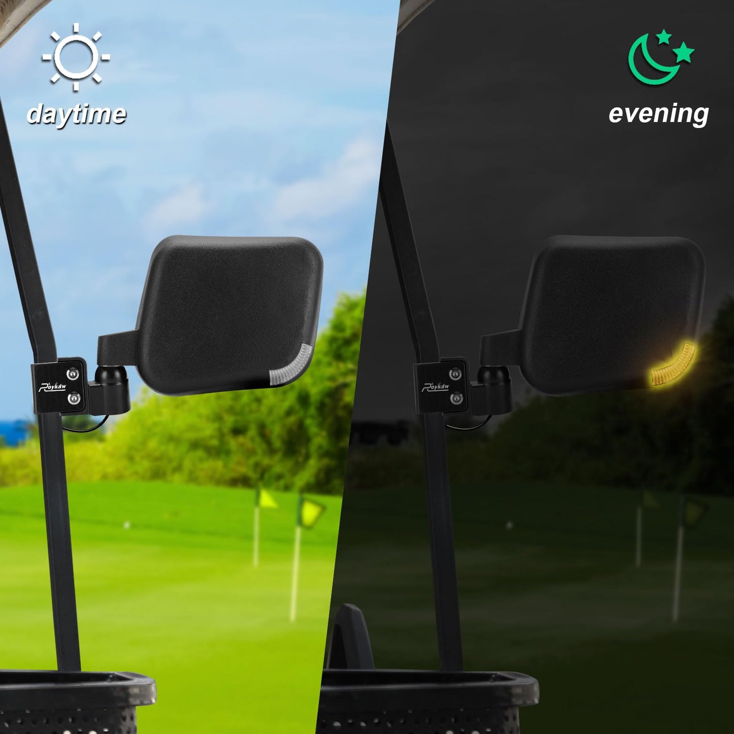 Roykaw Golf Cart No Drilling Folding Side Rear view Mirror Compatible with LED Turn Signal Light,Universal for EZGO Club Car Yamaha Golf Cart, 3 Pieces No Drill Bracket